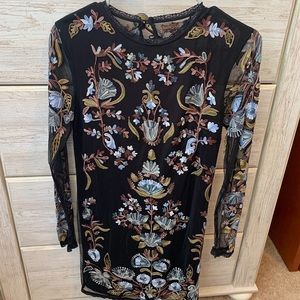 Free people long sleeve embroidered dress